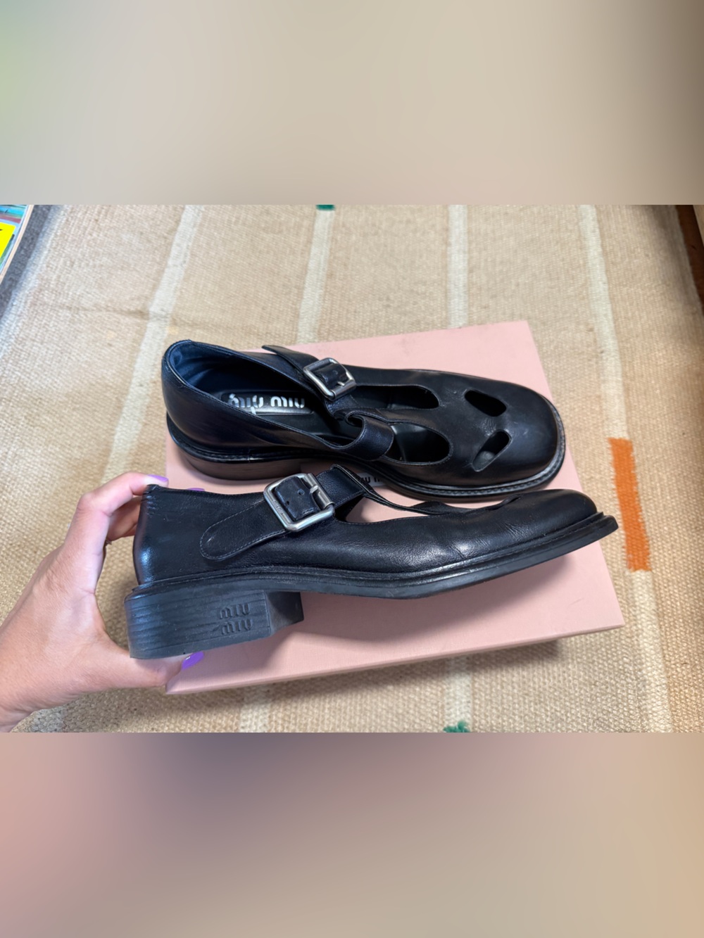 Authentic Miu Miu Black Leather shoes, Size 40 (with box) - Picture 3 of 4